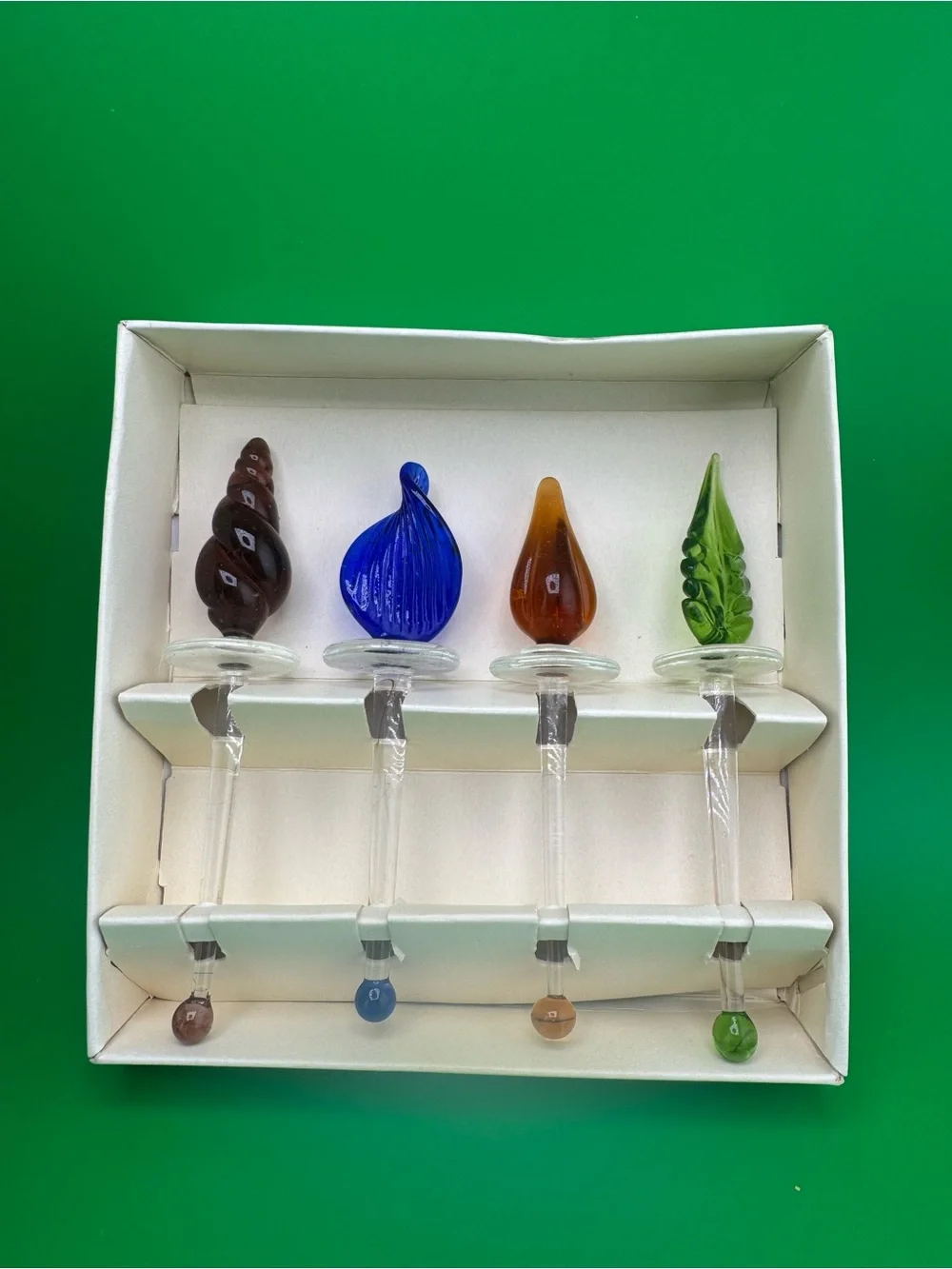 Pier 1 Import Drink Stirrer Art Glass Swizzle Stick Stirrers Barware Leaf Shell